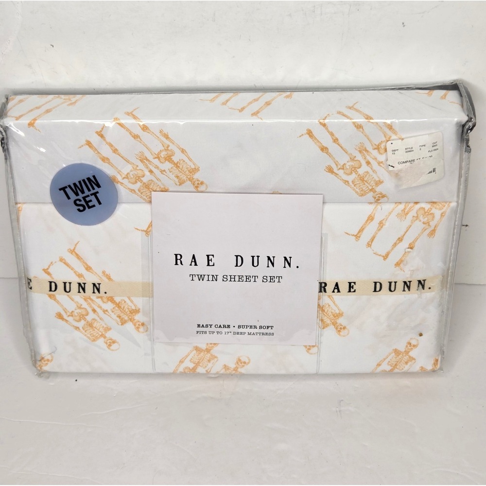 Rae Dunn Twin Sheet Set Halloween Orange Skeleton Together Forever New